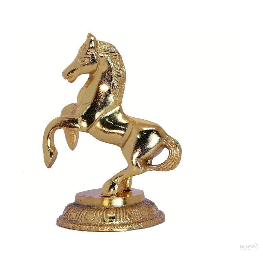 Fashtales Handicrafts Golden Finish Jumping Horse Metal Statue for Wealth, Income and Bright Future & Feng Shui & Vastu (8.5 X 6.5 X 12 cm, Gold)
