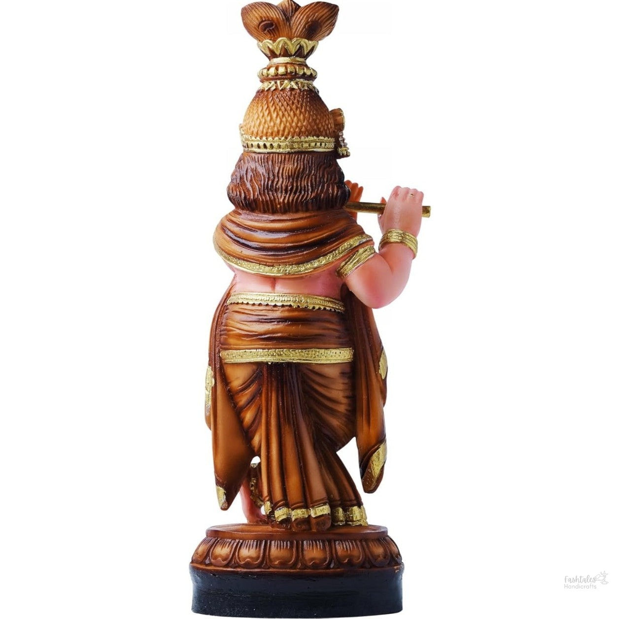 Fashtales Handicrafts Krishna Idol | Decorative Hindu God Statue | Kanhaji Murti Showpiece | Figurine Home Decor | Craft Gifts for House Warming for Living Room, Temple, Brown Idol, 34X13X10CM