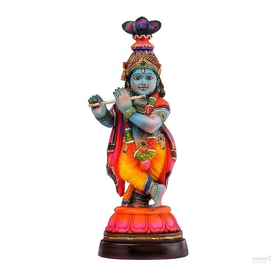 Fashtales Handicrafts Krishna Murti Showpiece Hindu God Idol Decorative Statue Figurine for Home Decor Gifts for House Warming for Living Room, Multicolour, 33 X 13 X 10 CM