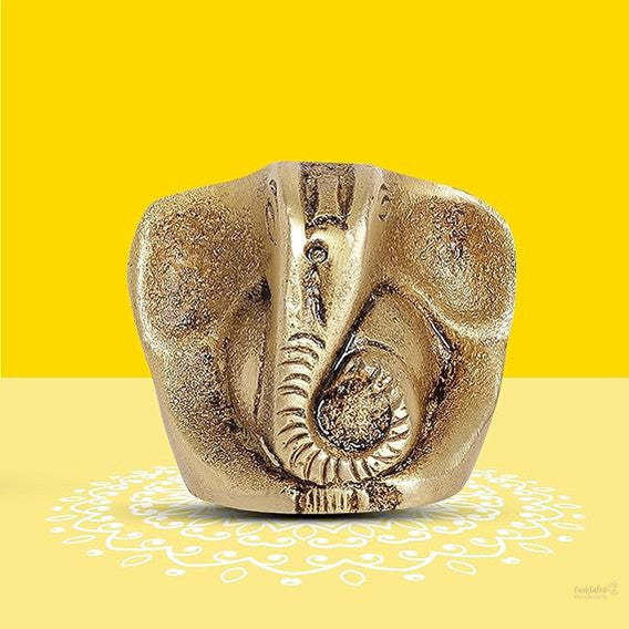 Fashtales Handicrafts Lord Ganesha Idol - 1Pc - 100% Pure Brass | Baby Ganesh Unique Design for Desk, Car, and Home Dcor | Yellow Antique Finish