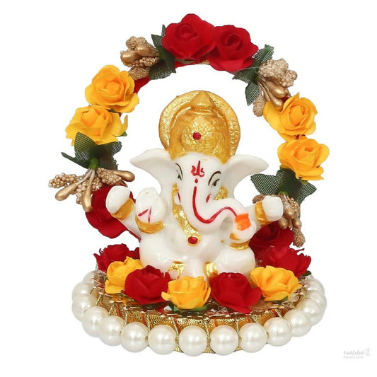 Fashtales Handicrafts Lord Ganesha Idol on Decorative Handcrafted Plate for Home and Car