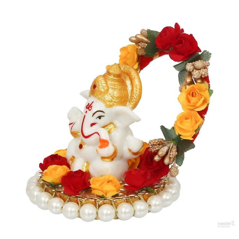 Fashtales Handicrafts Lord Ganesha Idol on Decorative Handcrafted Plate for Home and Car