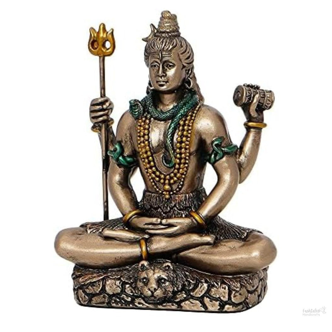 Fashtales Handicrafts Meditating Lord Shiva Cold Cast Bronze Resin Decorative Figurine