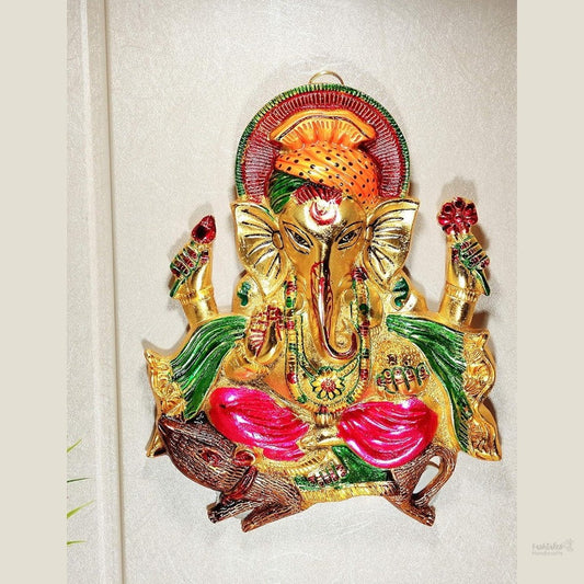 Fashtales Handicrafts Metal Ganesha ji Statue,Ganpati Wall Hanging Sculpture Lord Ganesh Idol Lucky Feng Shui Wall Decor Your Home, Office,Religious Gift Article Decorative,Showpiece Figurines.