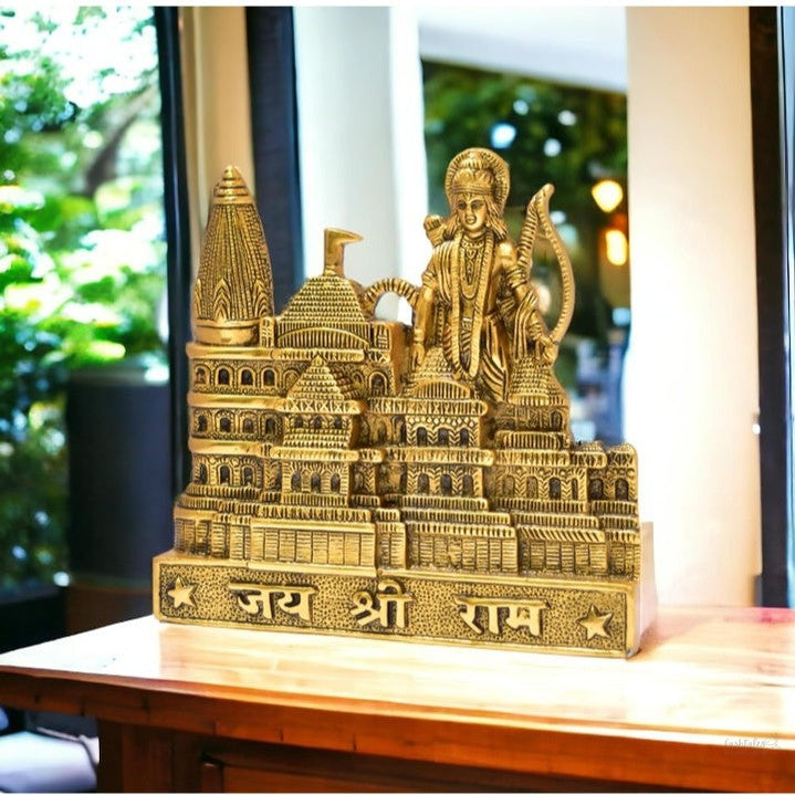 Fashtales Handicrafts Metal Shree Ram Mandir Architectural Model Prabu Shri Ram Janam Bhumi Ayodhya Showpiece for Home Decor, Office | Metal Showpiece - 22 X 21 Cm, Gold