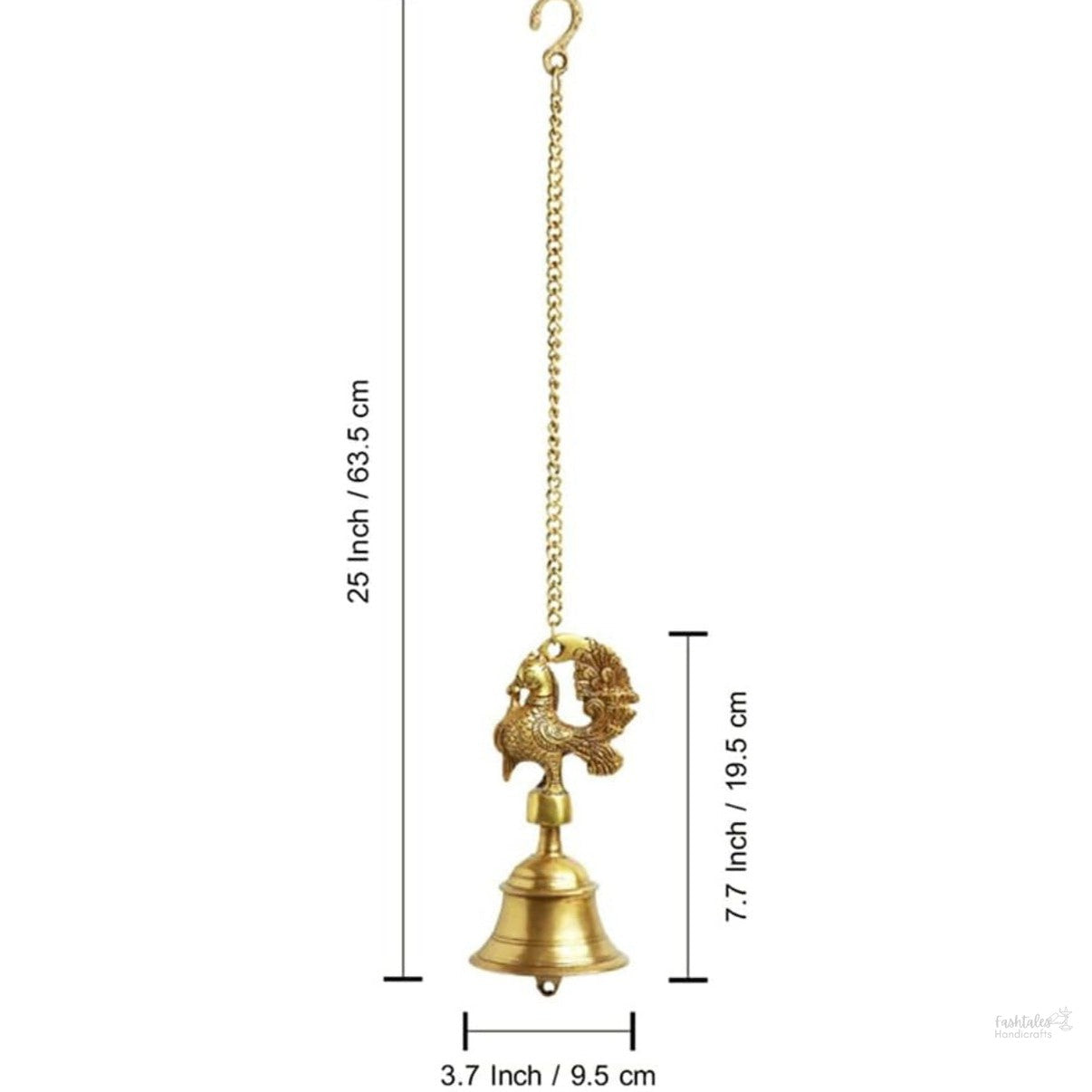 Fashtales Handicrafts 'Peacock' Brass Decorative Hanging Bells for Home Decoration (Set of 2, Pure Brass, 3.7X 3.7 x 7.7 Inch, 2.2 Kg) |Brass Bell Hanging Decorative Items Bell for Mandir Bell for Pooja Room