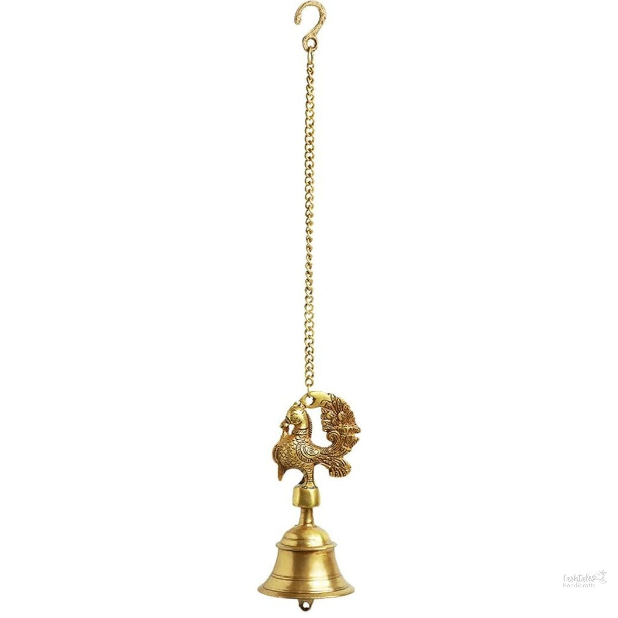 Fashtales Handicrafts 'Peacock' Brass Decorative Hanging Bells for Home Decoration (Set of 2, Pure Brass, 3.7X 3.7 x 7.7 Inch, 2.2 Kg) |Brass Bell Hanging Decorative Items Bell for Mandir Bell for Pooja Room
