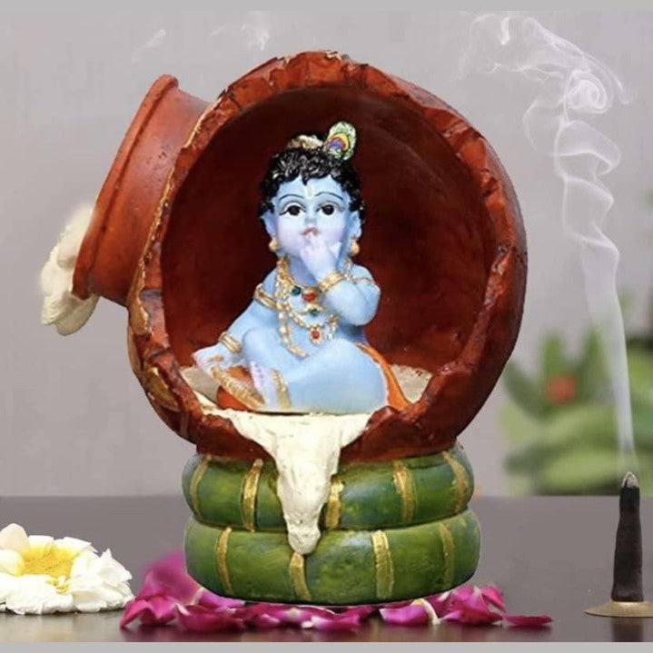 Fashtales Handicrafts Polyresin Makhan Chor Matki Baby Krishna Murti Krishan Ji Murti Statue Idol for Pooja Home Temple Gifted Piece for janmashtami Idol 5 Inches