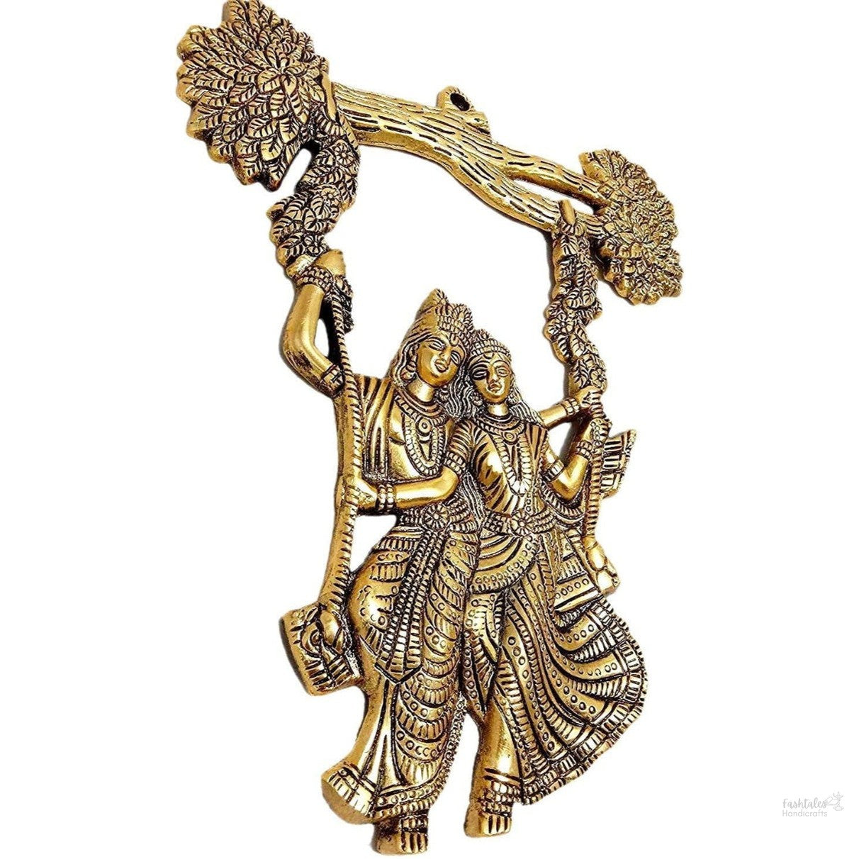 Fashtales Handicrafts Radha Krishana Murti on Swing Jhula Metal Statue Gold Antique Finish So Looks Very Beautiful for Decor Your Home,Office Walls,Showpiece Figurines,Religious Idol Gift Article...