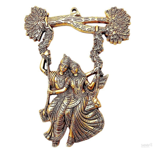 Fashtales Handicrafts Radha Krishana Murti on Swing Jhula Metal Statue Gold Antique Finish So Looks Very Beautiful for Decor Your Home,Office Walls,Showpiece Figurines,Religious Idol Gift Article...