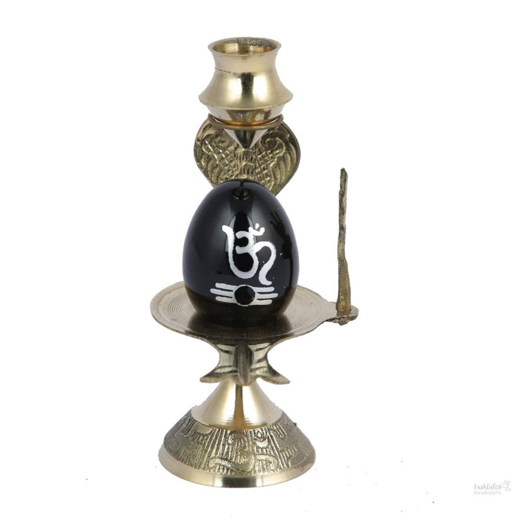 Fashtales Handicrafts Shivling Idol Brass Sculpture Shiva Shivlingam Puja Abhishek Patra with Trishul and Nag Statue God Figurine Decor Gifts (3 x 2.6 x 4.7 Inches)