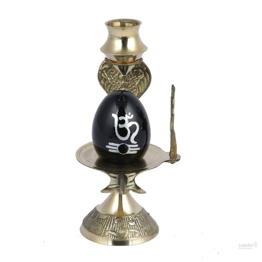 Fashtales Handicrafts Shivling Idol Brass Sculpture Shiva Shivlingam Puja Abhishek Patra with Trishul and Nag Statue God Figurine Decor Gifts (3 x 2.6 x 4.7 Inches)