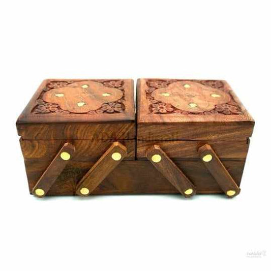 Fashtales Pakka Sheesham Wooden Hand Carvings Jewellery Box for Women (Jewellery Box - 15cm)