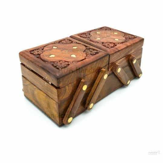 Fashtales Pakka Sheesham Wooden Hand Carvings Jewellery Box for Women (Jewellery Box - 15cm)