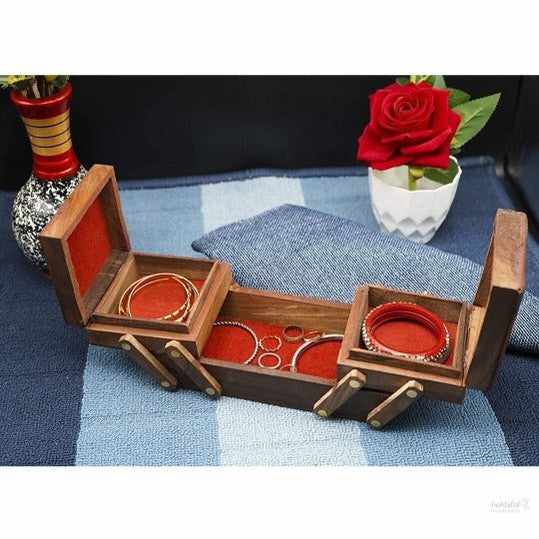 Fashtales Pakka Sheesham Wooden Hand Carvings Jewellery Box for Women (Jewellery Box - 15cm)