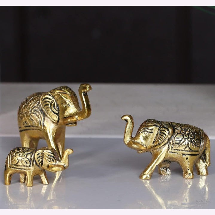 Fashtales handicrafts Elephant Showpiece Metal Statue Small Size Gold Polish 3 pcs Set for Decorative Showpiece Enhance Your Home,Office Table Decorative & Gift Article,Animal Idol Figurines...