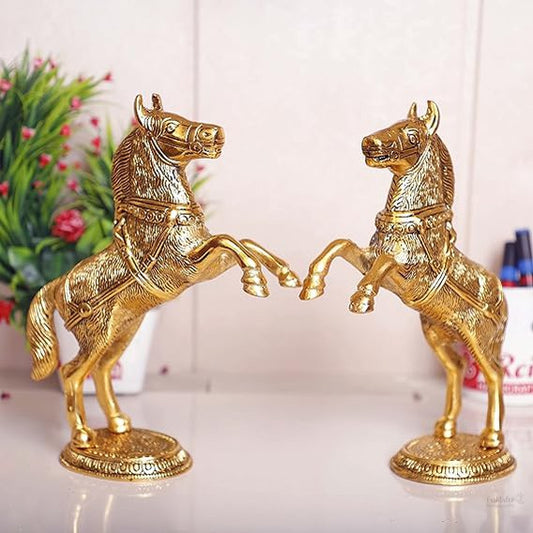 Fashtales handicrafts Jumping Horse Set Metal Statue For Wealth,Income,Shining And Bright Future&Table Top Figurine For Living Room,Office,Bedroom,Decorative,Feng Shui&Vanstu,Animal Showpiece Figurines...,Gold
