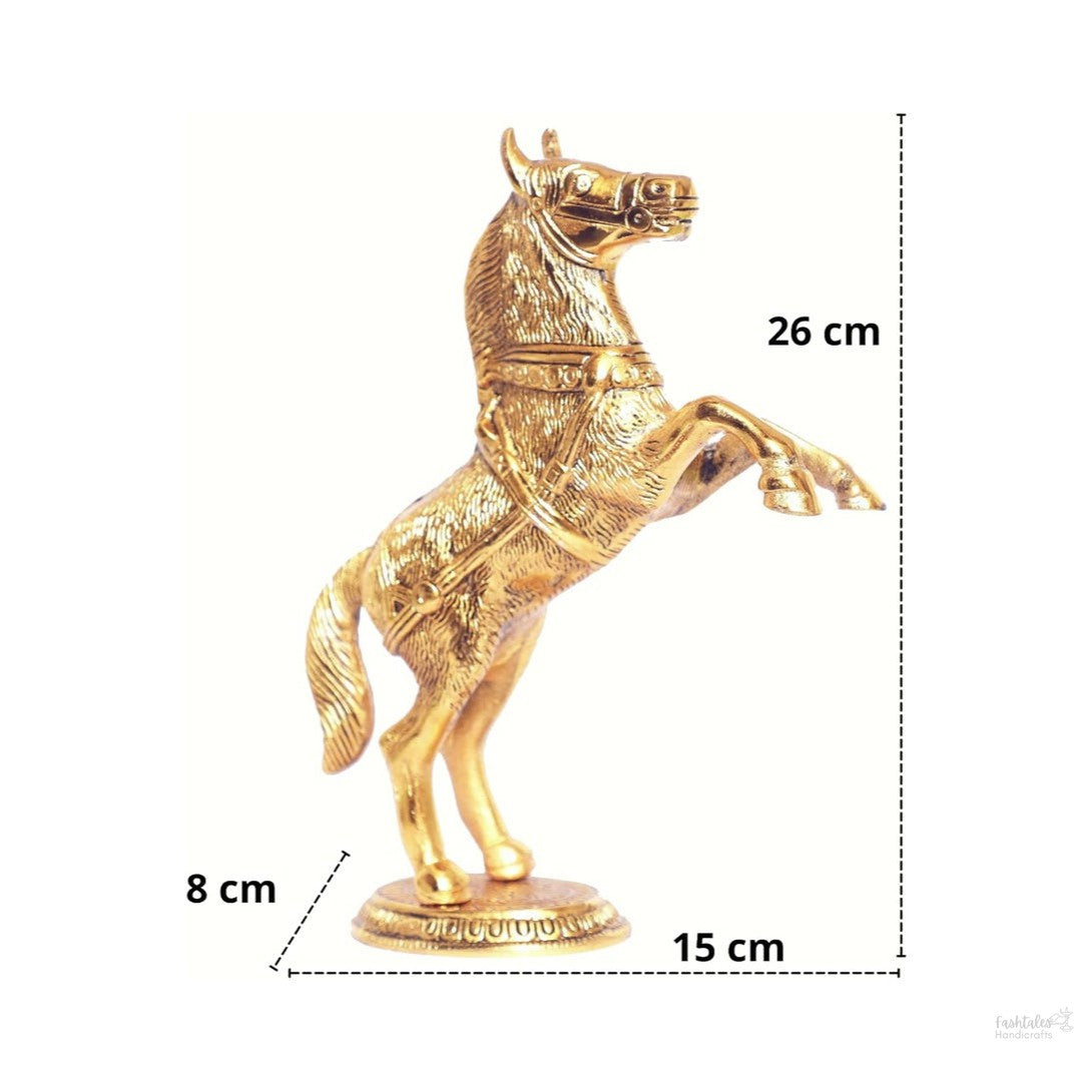 Fashtales handicrafts Jumping Horse Set Metal Statue For Wealth,Income,Shining And Bright Future&Table Top Figurine For Living Room,Office,Bedroom,Decorative,Feng Shui&Vanstu,Animal Showpiece Figurines...,Gold