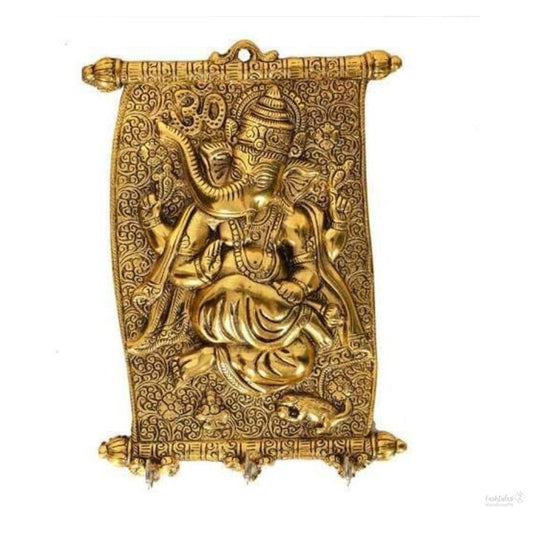 Fashtales handicrafts Metal Golden Calendar Ganesha ji Key Holder,Ganesha Metal Statue Decor Your Home,Office Walls,Religious Idol,Ganpati Showpiece Figurines