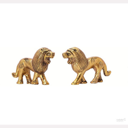 Fashtales handicrafts Metal Lion Pair in Fine Finishing & Decorative for Home/Office & Table (Gold, Standard)