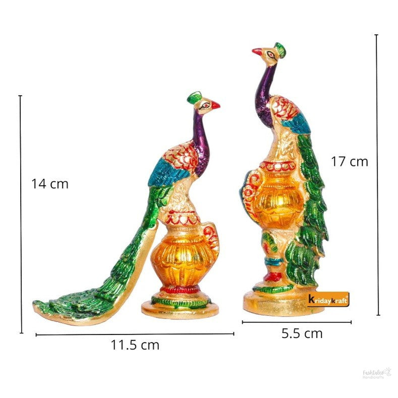 Fashtales handicrafts Metal Peacock Statue Multicolor Couple Pair Decorative Showpiece for Living Room Bedroom Home Office Decor Figurines Idol Murti Sculpture for Decoration & Gifting
