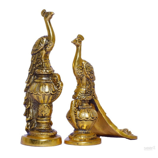 Fashtales handicrafts Peacock Metal Statue,Lovers Peacock Couple Pair Showpiece Statue For Home,Office Decor, Romantic Gift To Boyfriend,Girlfriend,Animal Figurines - 2.76X6.69 Inch, Gold