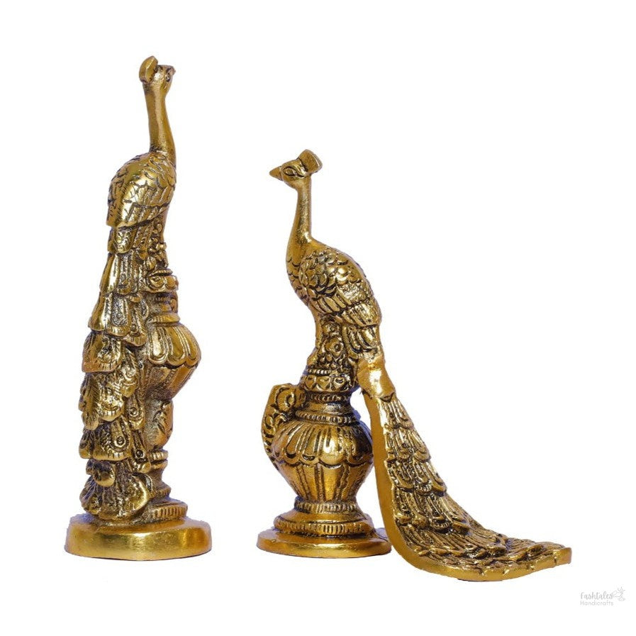 Fashtales handicrafts Peacock Metal Statue,Lovers Peacock Couple Pair Showpiece Statue For Home,Office Decor, Romantic Gift To Boyfriend,Girlfriend,Animal Figurines - 2.76X6.69 Inch, Gold