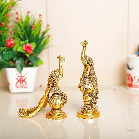 Fashtales handicrafts Peacock Metal Statue,Lovers Peacock Couple Pair Showpiece Statue For Home,Office Decor, Romantic Gift To Boyfriend,Girlfriend,Animal Figurines - 2.76X6.69 Inch, Gold