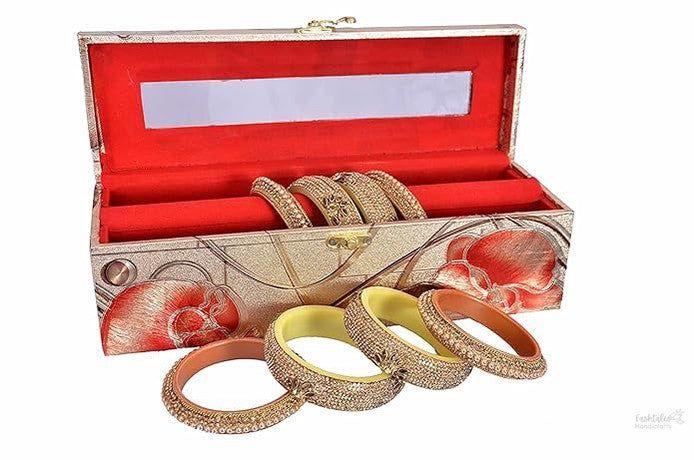 Fashtales handicrafts Wooden Bangle Box Top Transparent One Piece One Rod Bangle Box to Organize Bangles, Churies, Chuda, Watches and Other Precious Bangles. Golden Multicolor