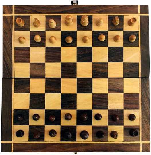 Folding Hand Carved Wood / Wooden Chess Game 12X12 INCHES Board Set with Wooden Pieces