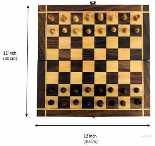 Folding Hand Carved Wood / Wooden Chess Game 12X12 INCHES Board Set with Wooden Pieces