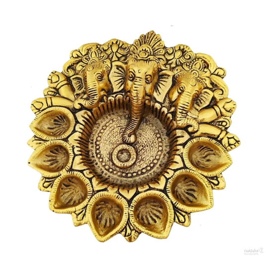 Ganesh Diya thali for Home and Office Temple Pooja, Gift (Aluminum, 1 pieces, Gold Plated)