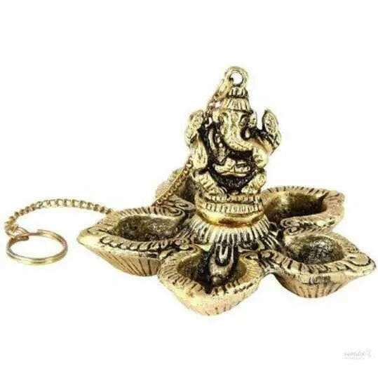 Ganesh panchmukhi diya hanging | hanging diya with ganesh idol- 7inch height (metal, gold) handmade