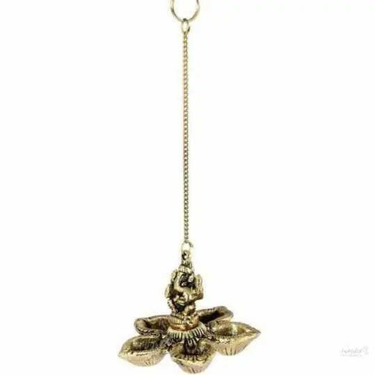 Ganesh panchmukhi diya hanging | hanging diya with ganesh idol- 7inch height (metal, gold) handmade