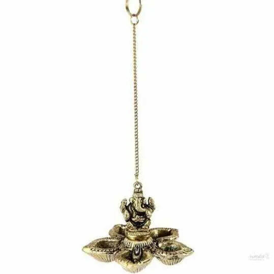 Ganesh panchmukhi diya hanging | hanging diya with ganesh idol- 7inch height (metal, gold) handmade
