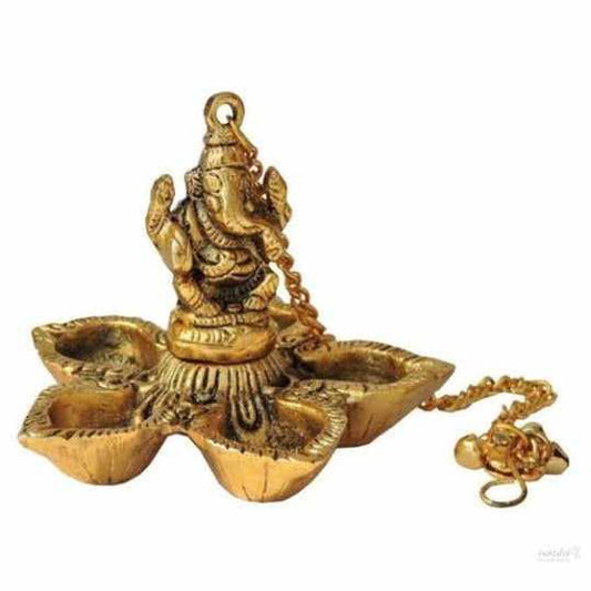 Ganesh panchmukhi diya hanging | hanging diya with ganesh idol- 7inch height (metal, gold) handmade