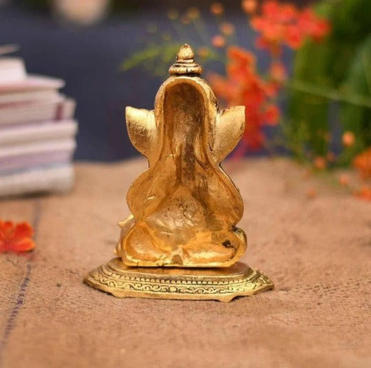 Ganesh statue with rat for home, office, temple, gifting purpose, decorative showpiece- 13.5cm (metal,gold) handmade