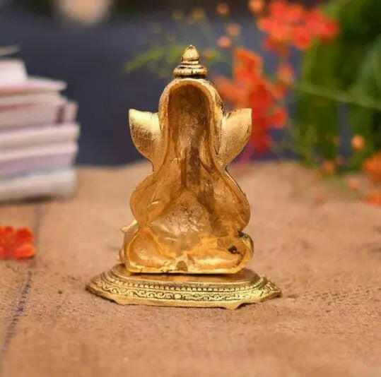 Ganesh statue with rat for home, office, temple, gifting purpose, decorative showpiece- 13.5cm (metal,gold) handmade