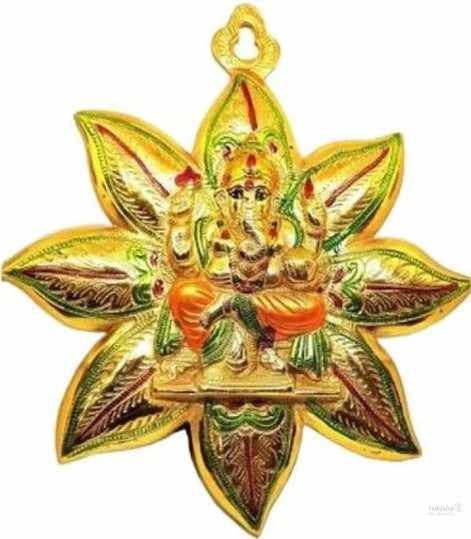 Ganesh wall hanging idol sit on star for worship/pooja/gifting item for home/office/temple/car use showpiece - 30.48cm (metal) handmade