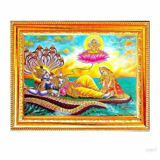 God goddess Religious Framed Painting for Wall and Pooja/Hindu Bhagwan Devi Devta Photo Frame/God Poster for Puja (vishnu laxmi brahma)
