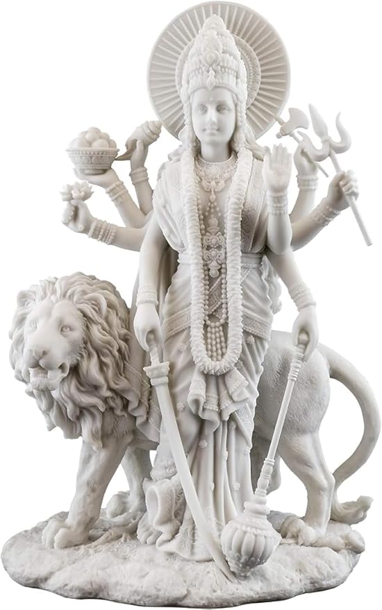 Fashtales Goddess Durga Statue On Lion 6 Inch Reform marble Sherawali MATA Moorti for Small Temple N Car Dashboard Navratri Puja Idol Ambe Maa Vaishno Devi Figurine Pack of 1