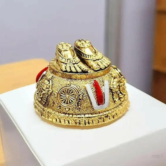 Fashtales Handicrafts Gold Plated Antique Finish Lord Balaji Charan Paduka | Vishnu Charan Paduka for Pooja Room/Car Dashboard | Venkateswara Swamy Feet with Shanku & Chakra Namam Gifting (Balaji Color, Medium)