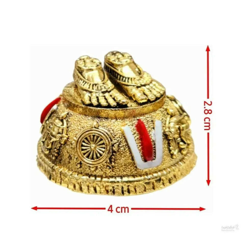 Fashtales Handicrafts Gold Plated Antique Finish Lord Balaji Charan Paduka | Vishnu Charan Paduka for Pooja Room/Car Dashboard | Venkateswara Swamy Feet with Shanku & Chakra Namam Gifting (Balaji Color, Medium)