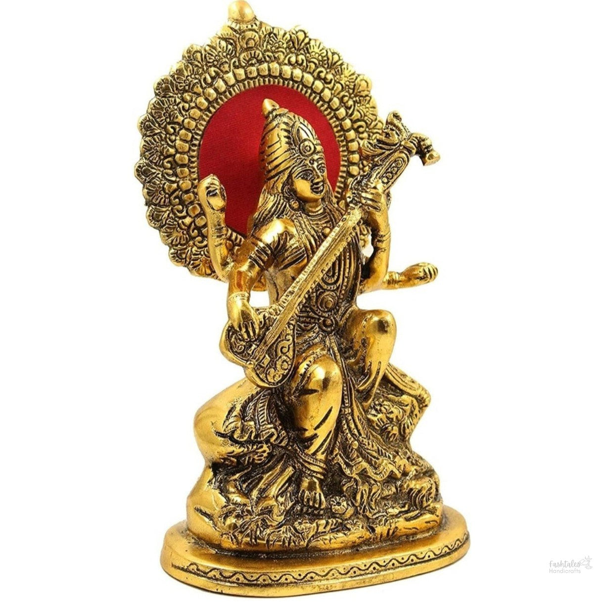 Gold Plated Maa Saraswati Metal Statue,Hindu Goddess Saraswati ji Murti for Pooja,Meditation,Office,Home,Study Table Decorative,Showpiece Figurines,Religious Idol Gift Article...