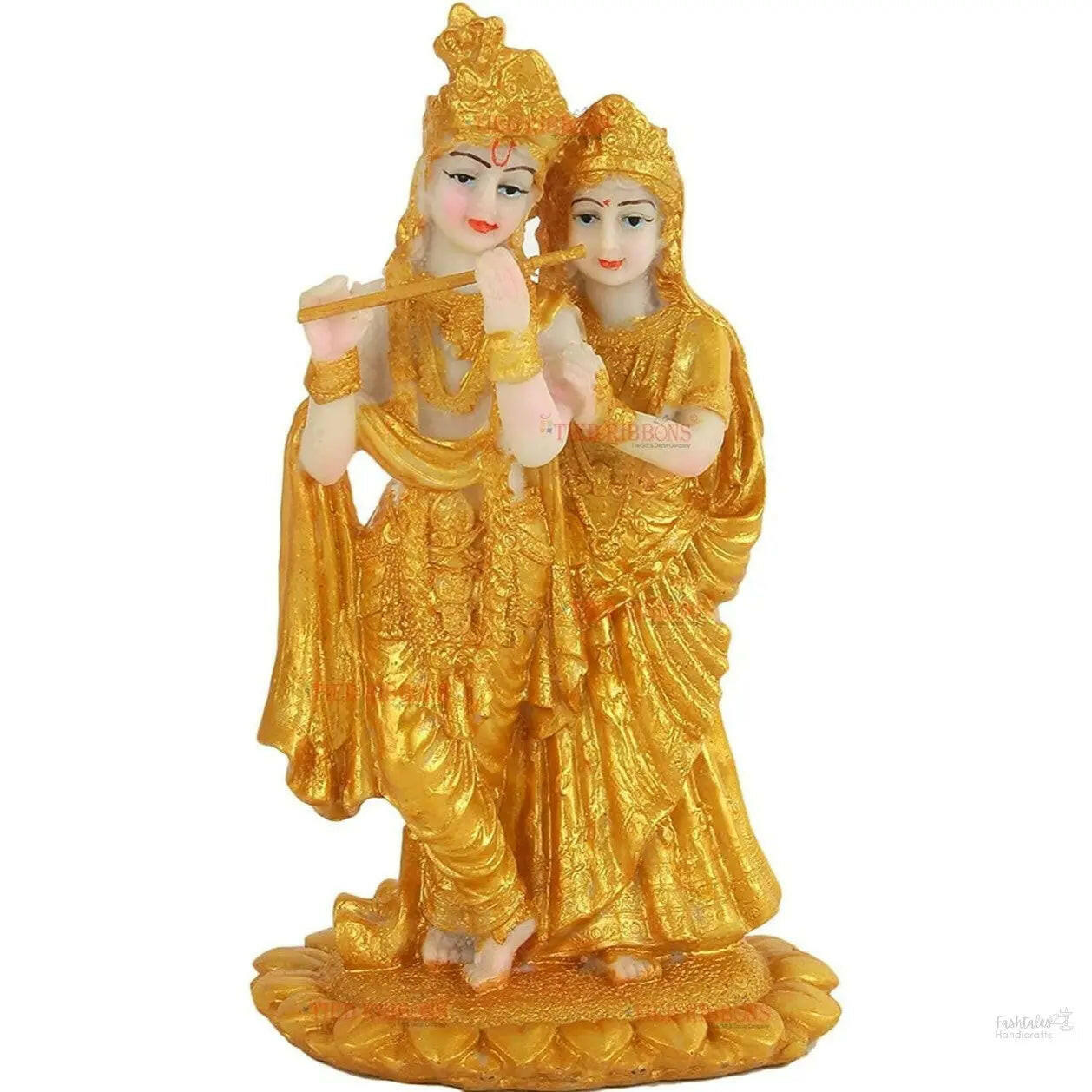 Fashtales Handicrafts Gold Plated Radha Krishna Idol Statue Showpiece (Resin, 19 cm x 11 cm) - Decoration Items for Home Decor Living Room Mandir Temple Pooja Room Table Top Office Decorative Gifts