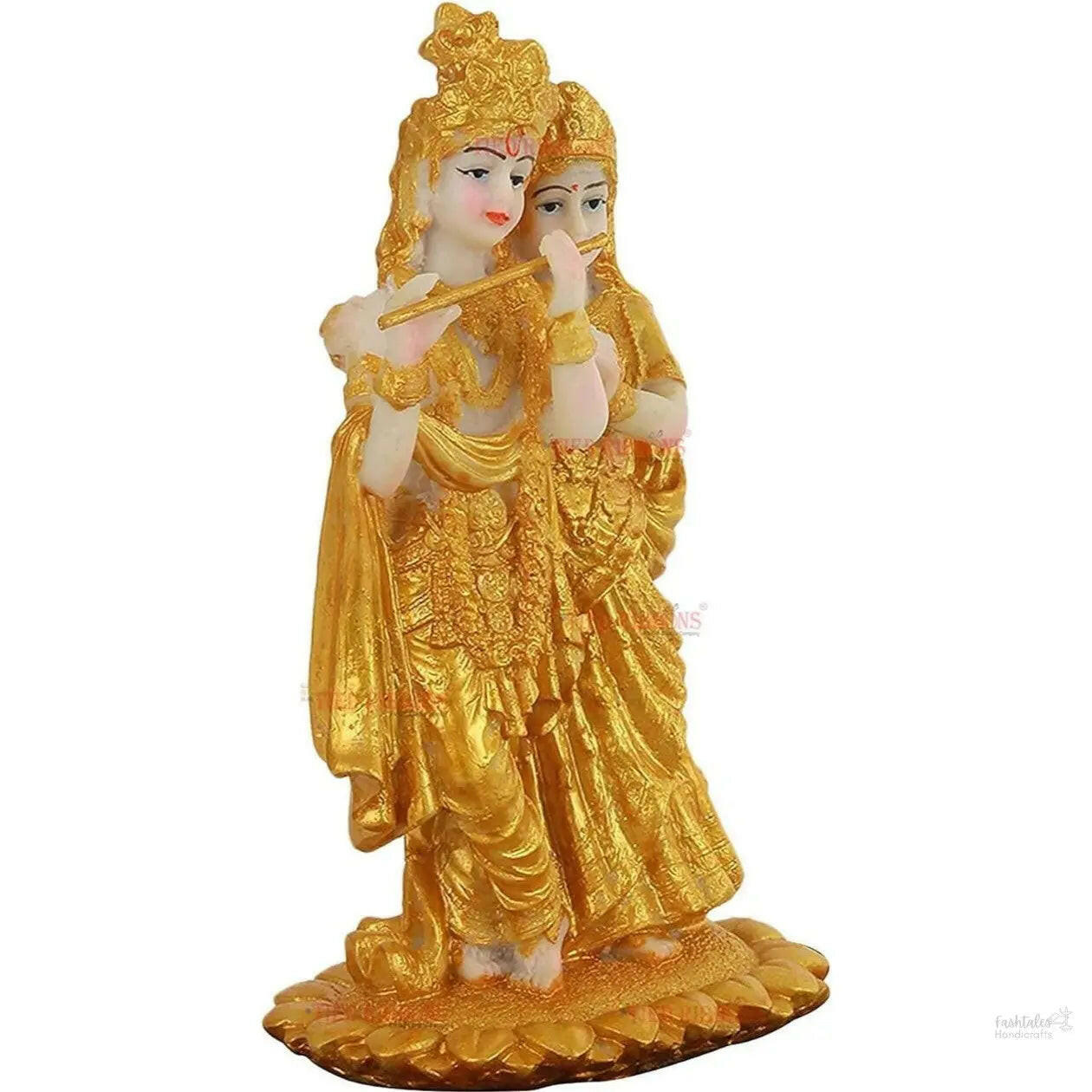Fashtales Handicrafts Gold Plated Radha Krishna Idol Statue Showpiece (Resin, 19 cm x 11 cm) - Decoration Items for Home Decor Living Room Mandir Temple Pooja Room Table Top Office Decorative Gifts