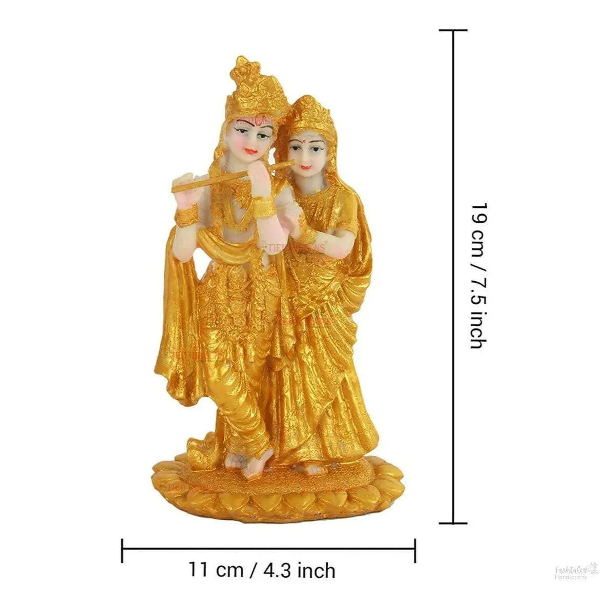 Fashtales Handicrafts Gold Plated Radha Krishna Idol Statue Showpiece (Resin, 19 cm x 11 cm) - Decoration Items for Home Decor Living Room Mandir Temple Pooja Room Table Top Office Decorative Gifts