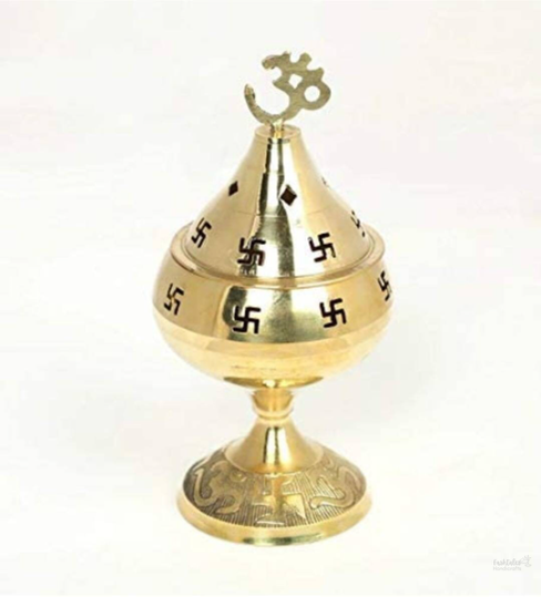 Golden Brass OM and Swastik Akhand Diya (Golden