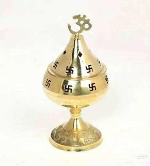 Golden Brass OM and Swastik Akhand Diya (Golden