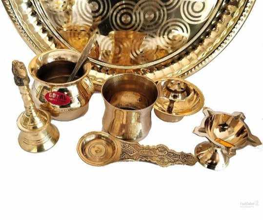 Handcrafted Brass Puja Pooja Thali/Aarti Bartan Plate set for Diwali gifts,home décor,return gifts,karwa chauth,wedding,rakhi, gifts